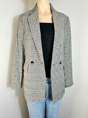 MNG Mango Plaid Blazer Size S Tailored Double Button Jacket
